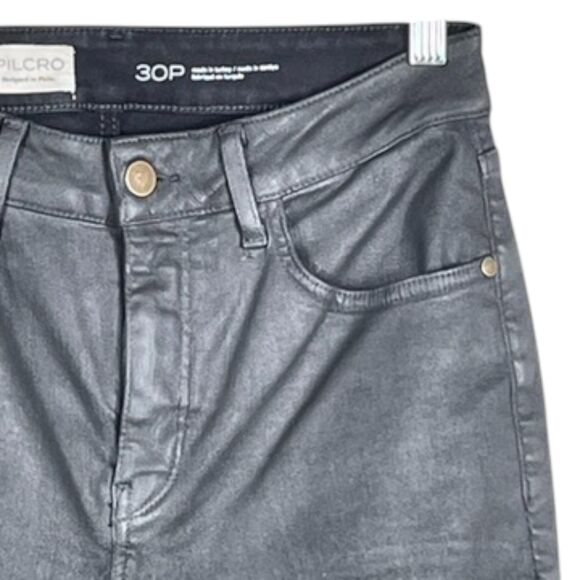 Pilcro Yaya Coated Crop Flare Jeans Black Size 30P Anthropologie EUC - Picture 8 of 16